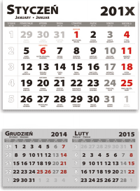Kalendaria 2 - 285x220 i 285x125 mm, trójjęzyczne z imieninami i świętami