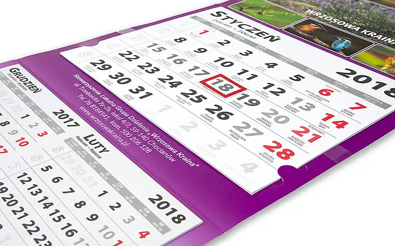 Czytelne kalendarium z okienkiem do zaznaczania daty
