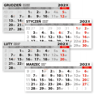 Kalendaria 4 - 315x140 mm, trójjęzyczne z imieninami i świętami