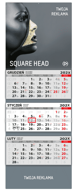 Kalendarze trójdzielne - Square Head (315x900)