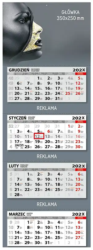 Kalendarze czterodzielne duże, 3 reklamy (350x970)